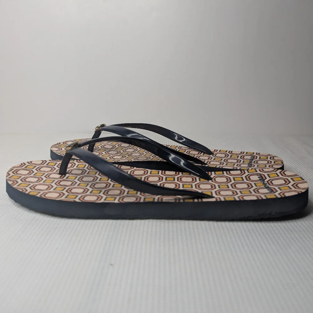 Tory Burch Geometric Multicolor Gold Logo Thong Sandals Flip Flops Women's 10